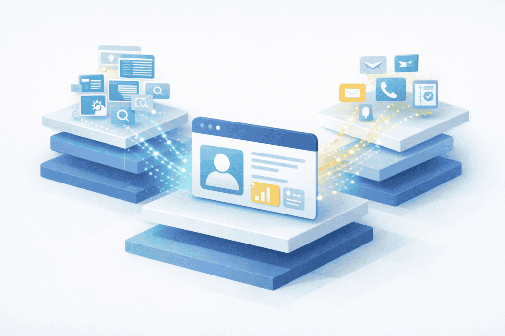 Modern digital communication and data management illustration.